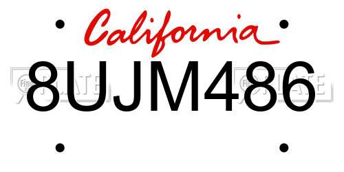 8UJM486 California License Plate