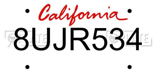 8UJR534 California License Plate