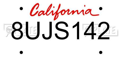 8UJS142 California License Plate