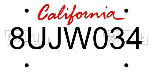 8UJW034 California License Plate