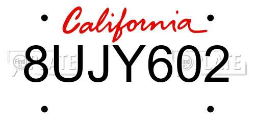 8UJY602 California License Plate