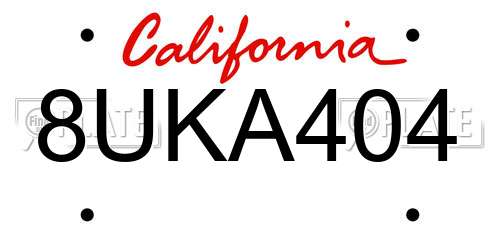 8UKA404 California License Plate