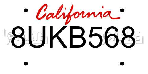 8UKB568 California License Plate