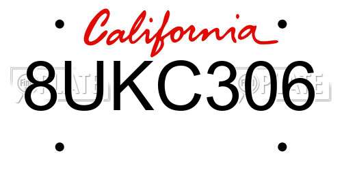 8UKC306 California License Plate