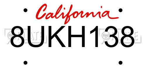 8UKH138 California License Plate