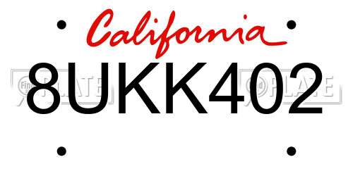 8UKK402 California License Plate