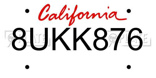 8UKK876 California License Plate