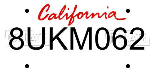 8UKM062 California License Plate