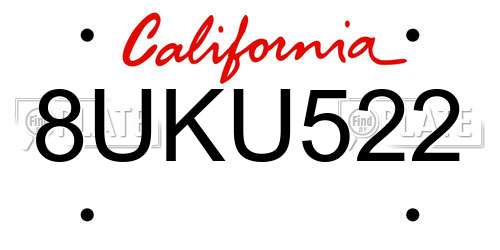 8UKU522 California License Plate