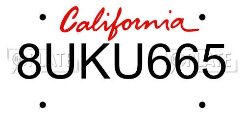 8UKU665 California License Plate