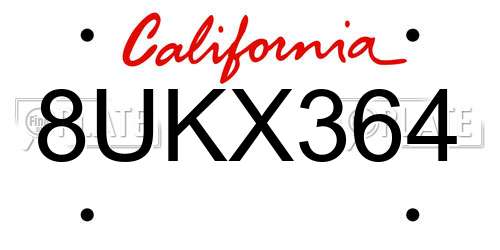 8UKX364 California License Plate