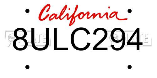 8ULC294 California License Plate