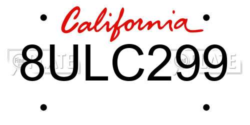 8ULC299 California License Plate