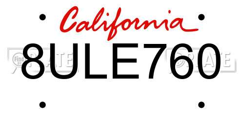 8ULE760 California License Plate