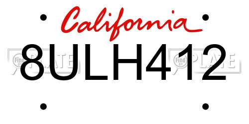 8ULH412 California License Plate
