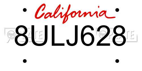 8ULJ628 California License Plate