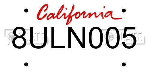 8ULN005 California License Plate