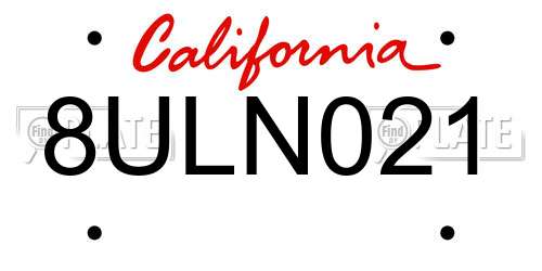 8ULN021 California License Plate