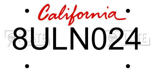 8ULN024 California License Plate