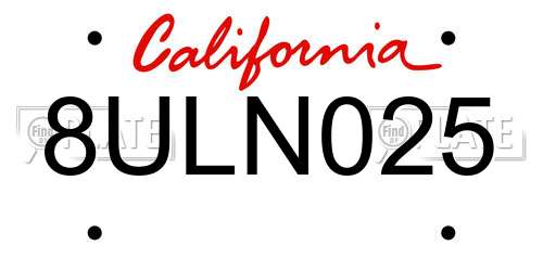 8ULN025 California License Plate