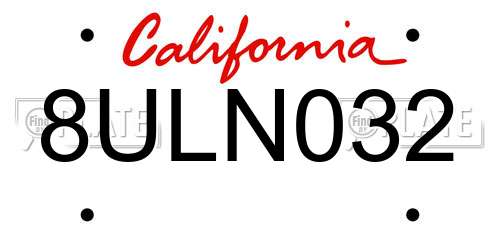 8ULN032 California License Plate