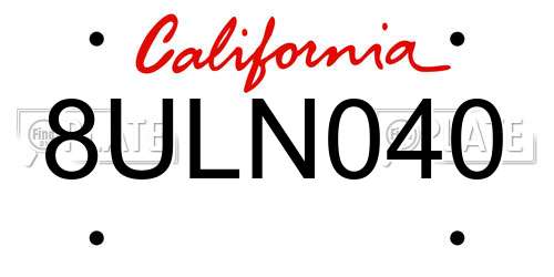 8ULN040 California License Plate