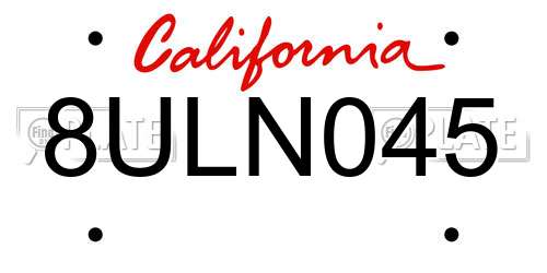 8ULN045 California License Plate