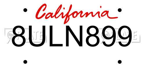 8ULN899 California License Plate