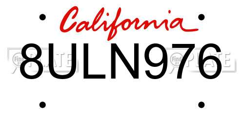 8ULN976 California License Plate