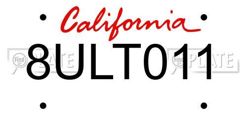 8ULT011 California License Plate