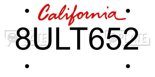 8ULT652 California License Plate