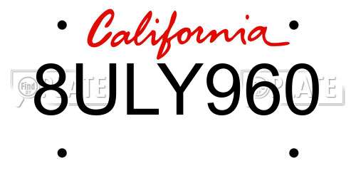 8ULY960 California License Plate
