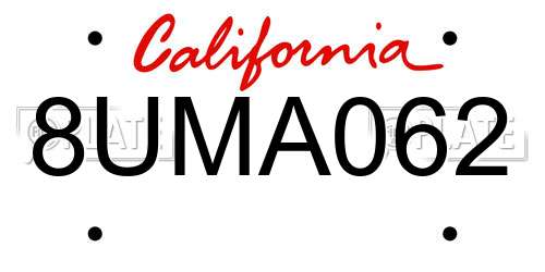 8UMA062 California License Plate