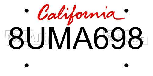 8UMA698 California License Plate