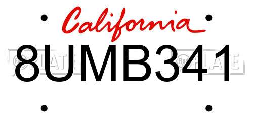 8UMB341 California License Plate