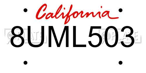 8UML503 California License Plate