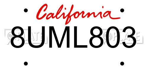 8UML803 California License Plate