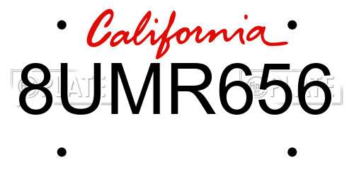 8UMR656 California License Plate