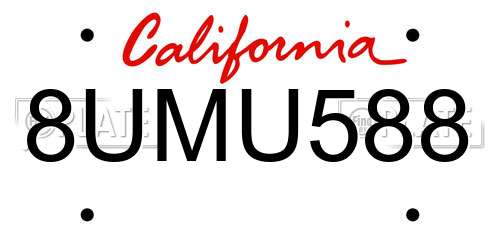 8UMU588 California License Plate