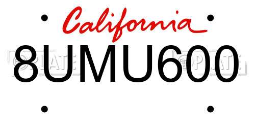 8UMU600 California License Plate