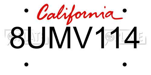 8UMV114 California License Plate