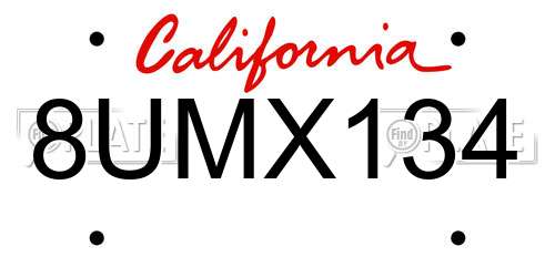 8UMX134 California License Plate
