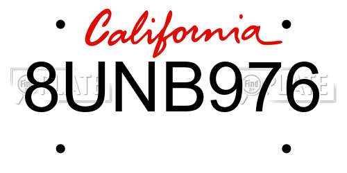 8UNB976 California License Plate