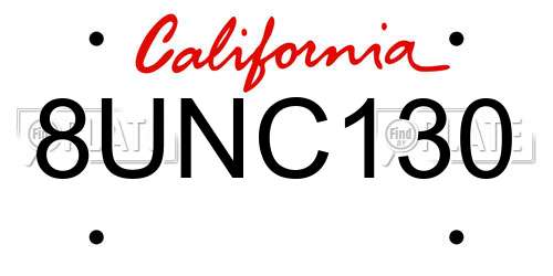 8UNC130 California License Plate