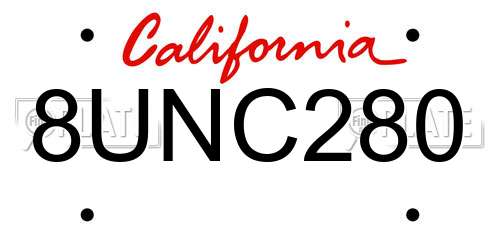 8UNC280 California License Plate