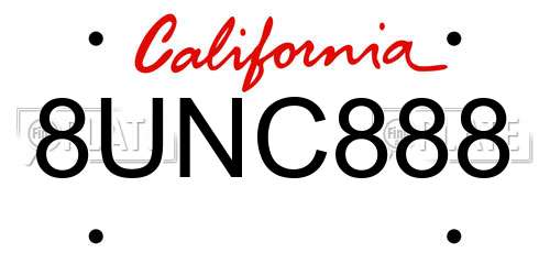 8UNC888 California License Plate