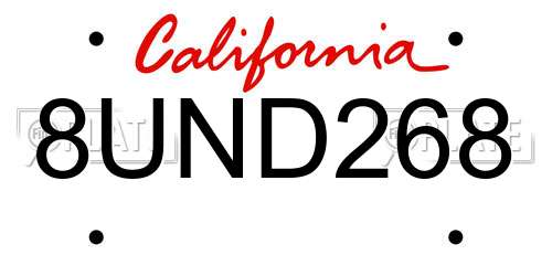 8UND268 California License Plate