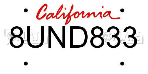 8UND833 California License Plate