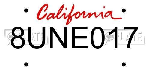 8UNE017 California License Plate
