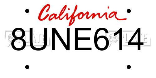 8UNE614 California License Plate